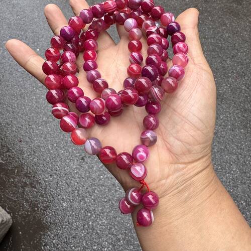 天然玛瑙项链男女108颗佛珠水晶缠丝玛瑙多圈手链本命年转运礼物