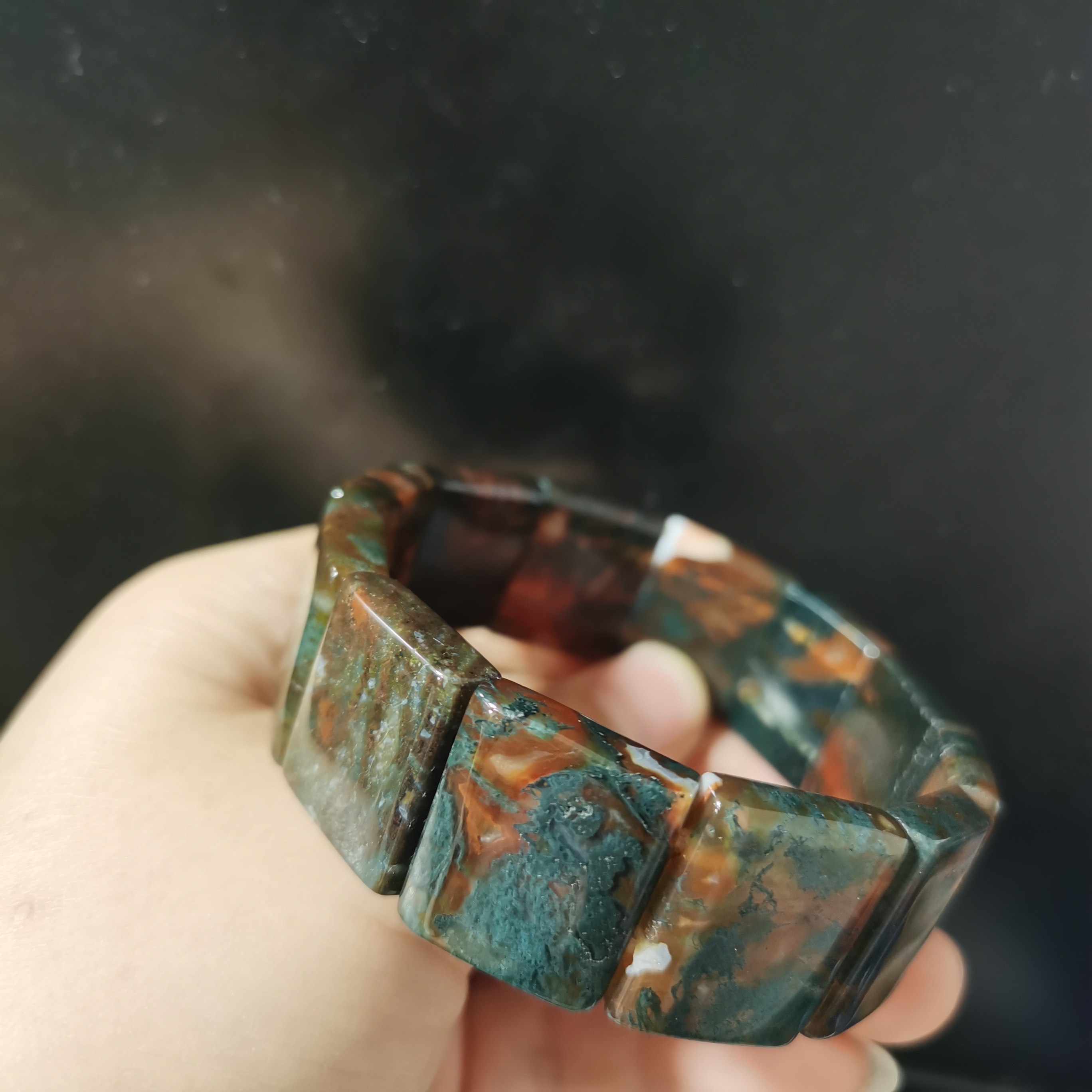 纯天然水草玛瑙手排水草红油玛瑙手链手饰男女手牌手镯简约大气