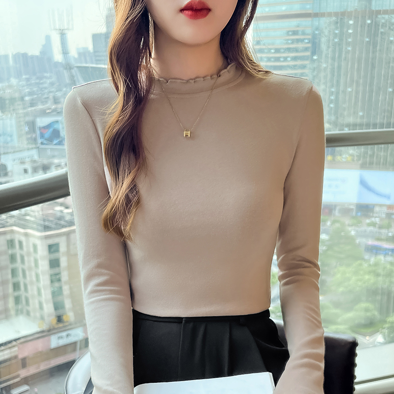 不起球纯棉加绒木耳边长袖洋气女