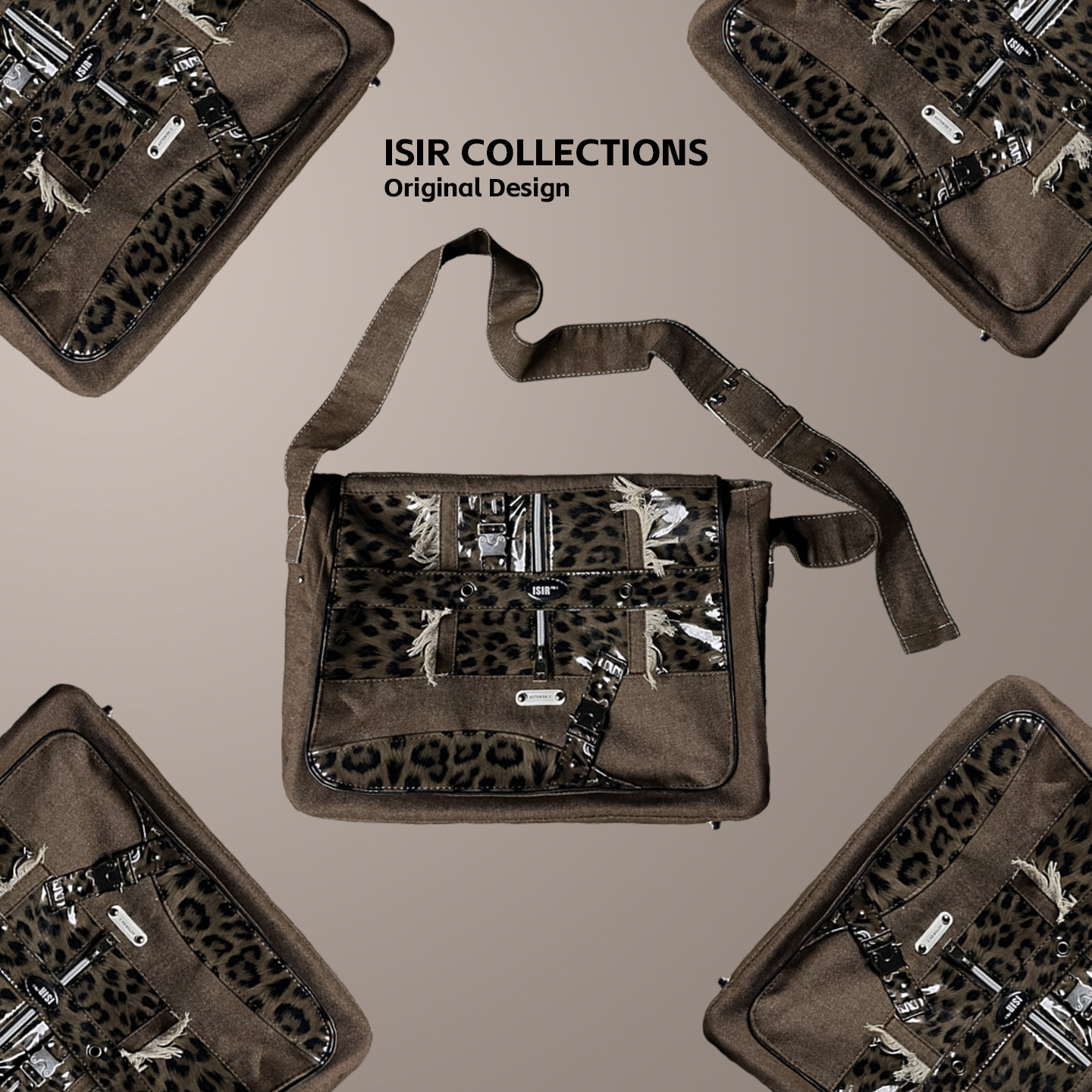 ISIR 原创设计 豹纹拼接复古咖啡牛仔包机能邮差包粗肩带斜挎包,箱包皮具/热销女包/男包,男士包袋,淘宝优惠券,粉丝福利购,淘宝优惠卷