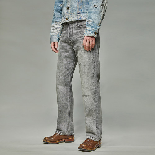 刀割竹节重磅15OZ水洗黑牛