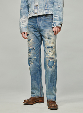 【年底清货】UNSOLUTE 刀割 糜烂刺子 破坏做旧水洗 牛仔裤