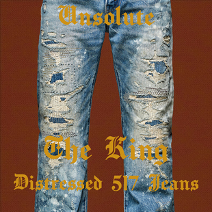UNSOLUTE 517牛王 手工剥色 破坏刺子 三体袋花 微喇 牛仔裤