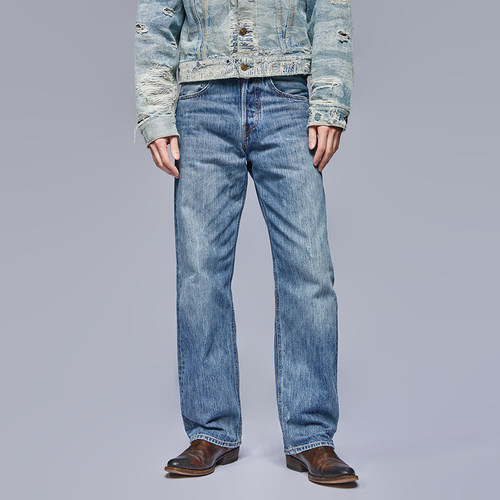 UNSOLUTE 矿工石洗 元年粗花肌理 宽松直筒 西部复古做旧 牛仔裤