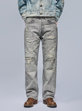 UNSOLUTE 月岩破坏 鼓手2代 15OZ重磅灰牛 NBHD 水洗做旧 牛仔裤