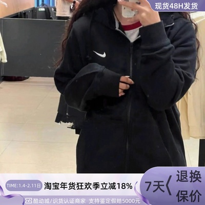 Nike女纯色连帽开衫短款运动外套