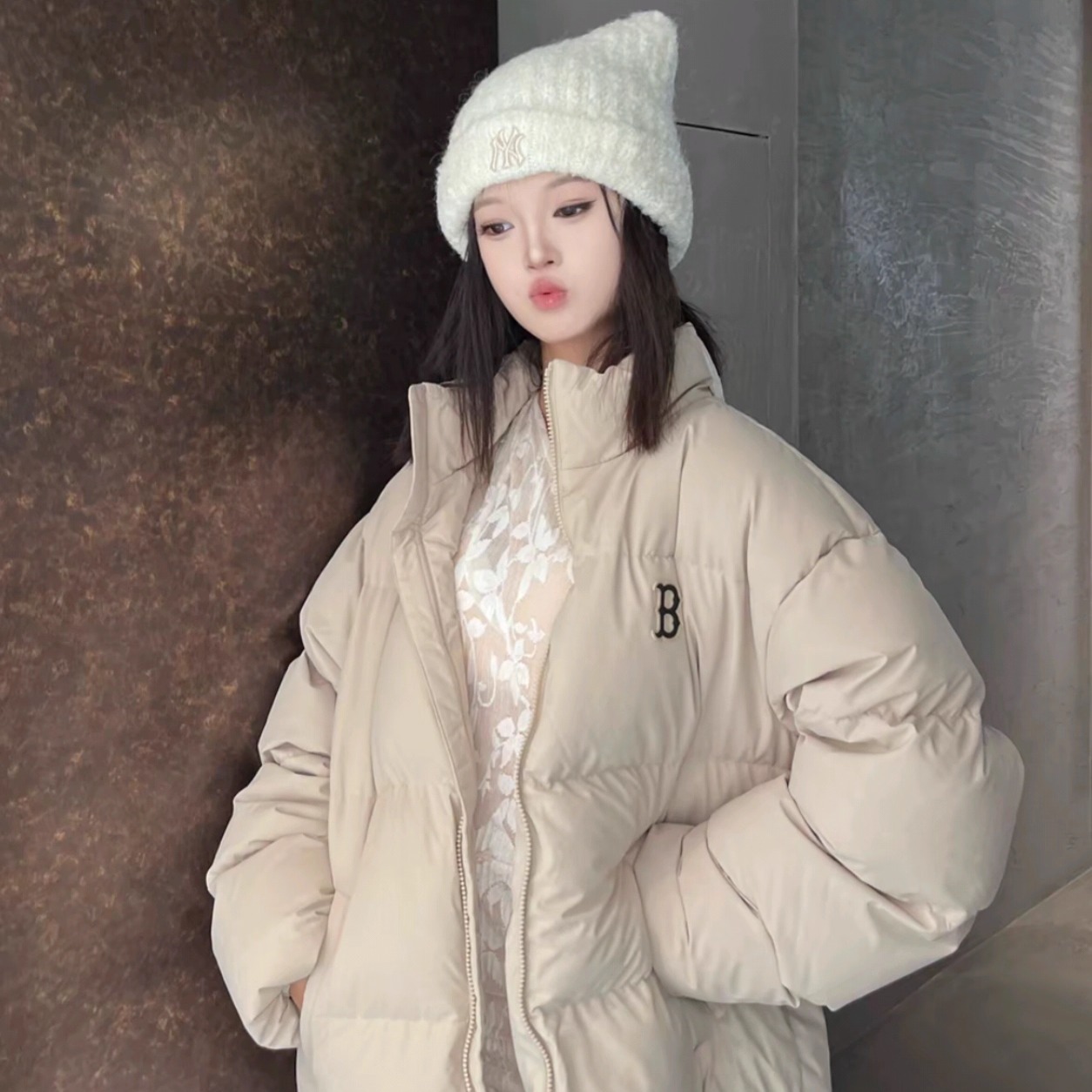 MLB男女同款防风保暖连帽羽绒服