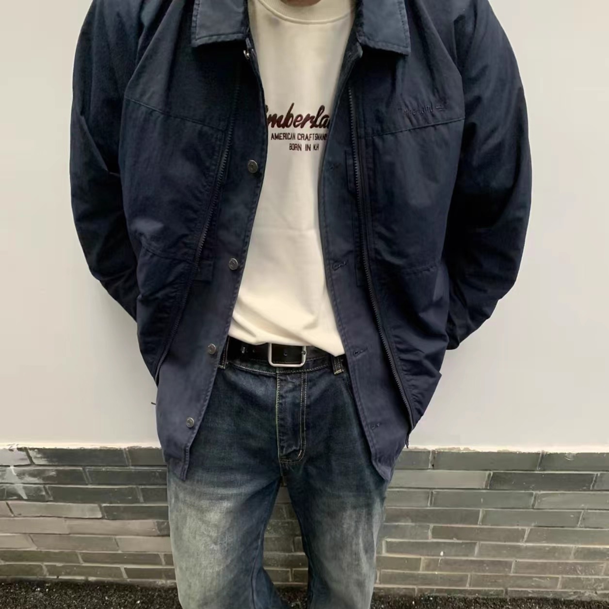 Timberland男纯色户外飞行员夹克