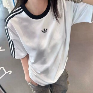 Adidas阿迪达斯三叶草男子刺绣休闲短袖JW0038JC8372JW5877JW0039