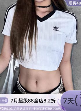 adidas/三叶草女V领短款短袖T恤