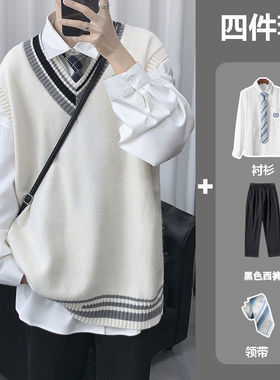 毛衣背心男韩版针织ins港风学院秋冬宽松dk制服jk情侣装坎肩马甲