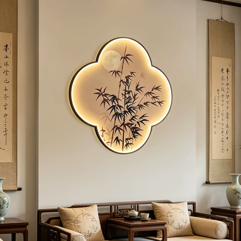 客厅餐厅背景墙壁画灯宋式美学图片