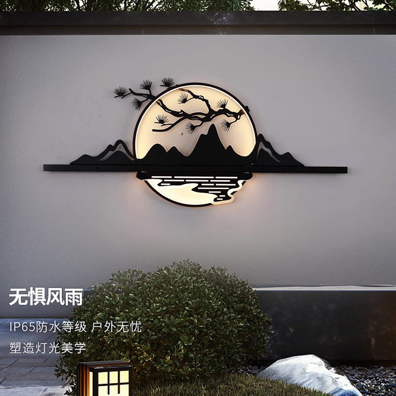 新中式屏风壁灯户外围墙灯别墅庭院入大门口玄关背景墙装饰画壁灯图片