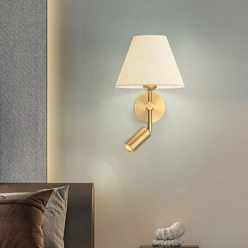 酒店布艺壁灯全铜卧室床头灯客厅背景墙宾馆房间过道墙宋美学壁灯