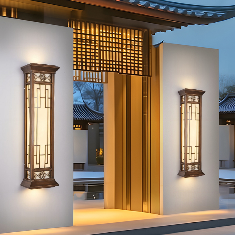 新中式室内外酒店会所大门宴会厅别墅客厅壁灯上下带射灯墙壁灯