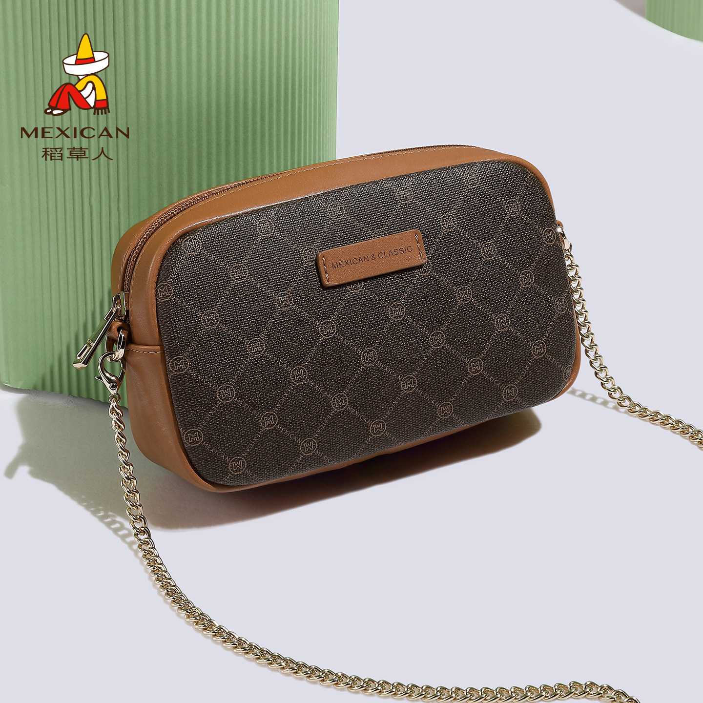 稻草人包包女包2026新款时尚小方包复古印花相机包单肩斜挎包正品
