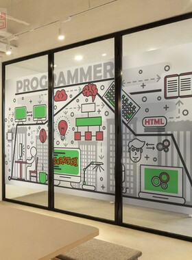 编程教育玻璃贴 Scrach少儿编程磨砂窗贴膜 编程概念静电贴