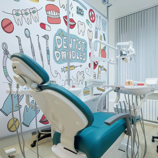 牙科诊所玻璃贴膜 牙医涂鸦窗贴膜  dentist doodles glass film