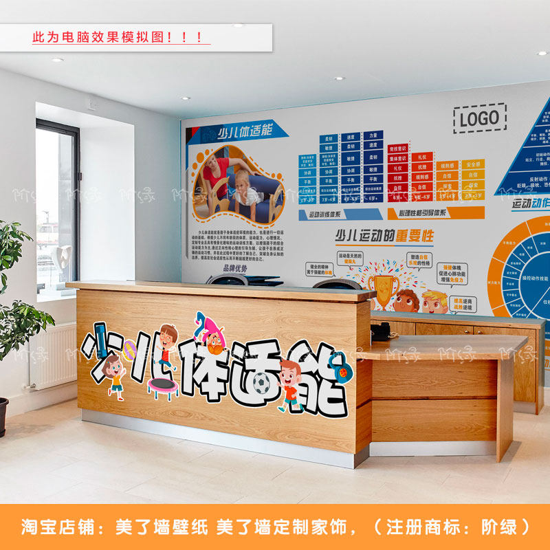 少儿体适能重要性宣传墙贴 儿童运动发展模式壁布 体能馆定制壁纸