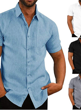 Men Short Sleeve Summer Solid Shirts Casual Loose Tops Tee