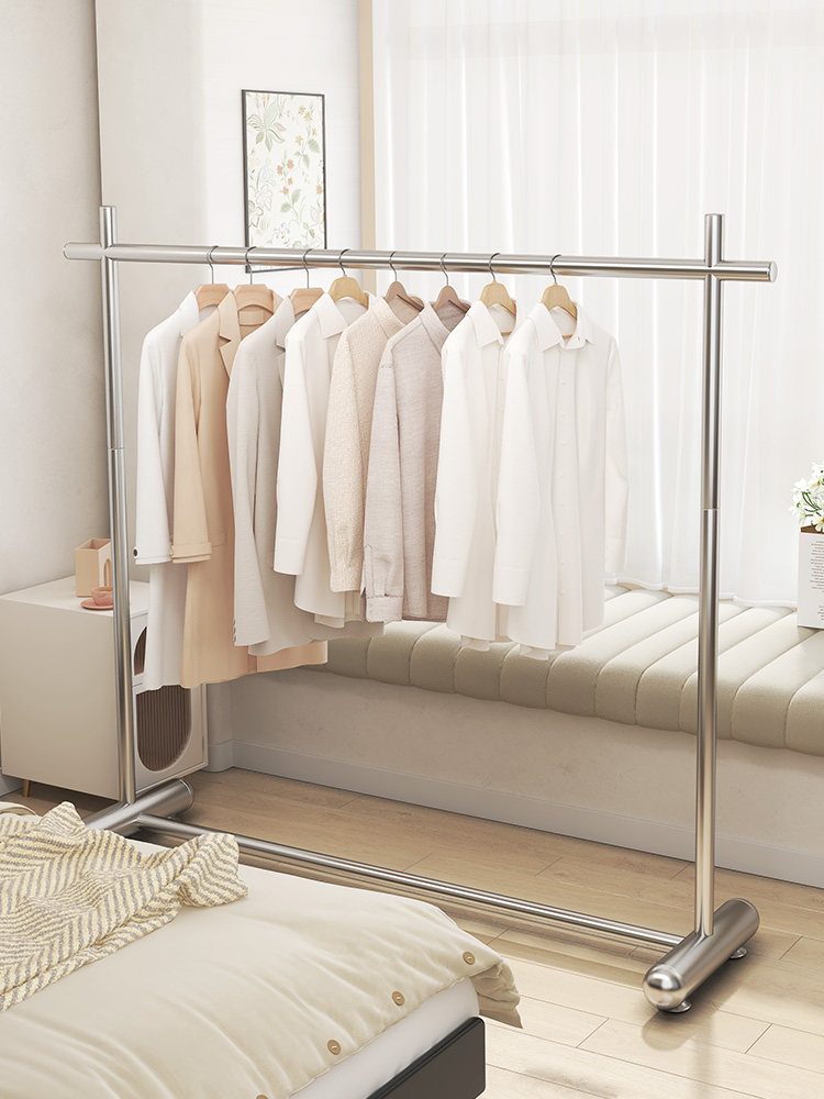 晾衣架落地家用可移动卧室凉衣架阳台挂衣服架子室内简易杆衣帽架