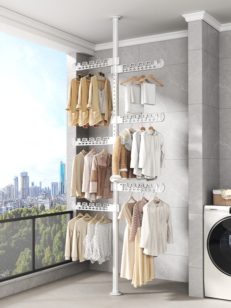 顶天立地晾衣架家用落地卧室内挂衣架伸缩杆阳台窗口晒置衣架神器