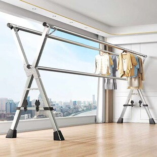 折叠晾衣架落地室内家用阳台卧室不锈钢室外凉伸缩杆式晒被子神器