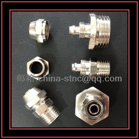 气动元件快拧外螺纹直通PC6PC8PC10PC12-01 02 03 04 锁帽铜接头