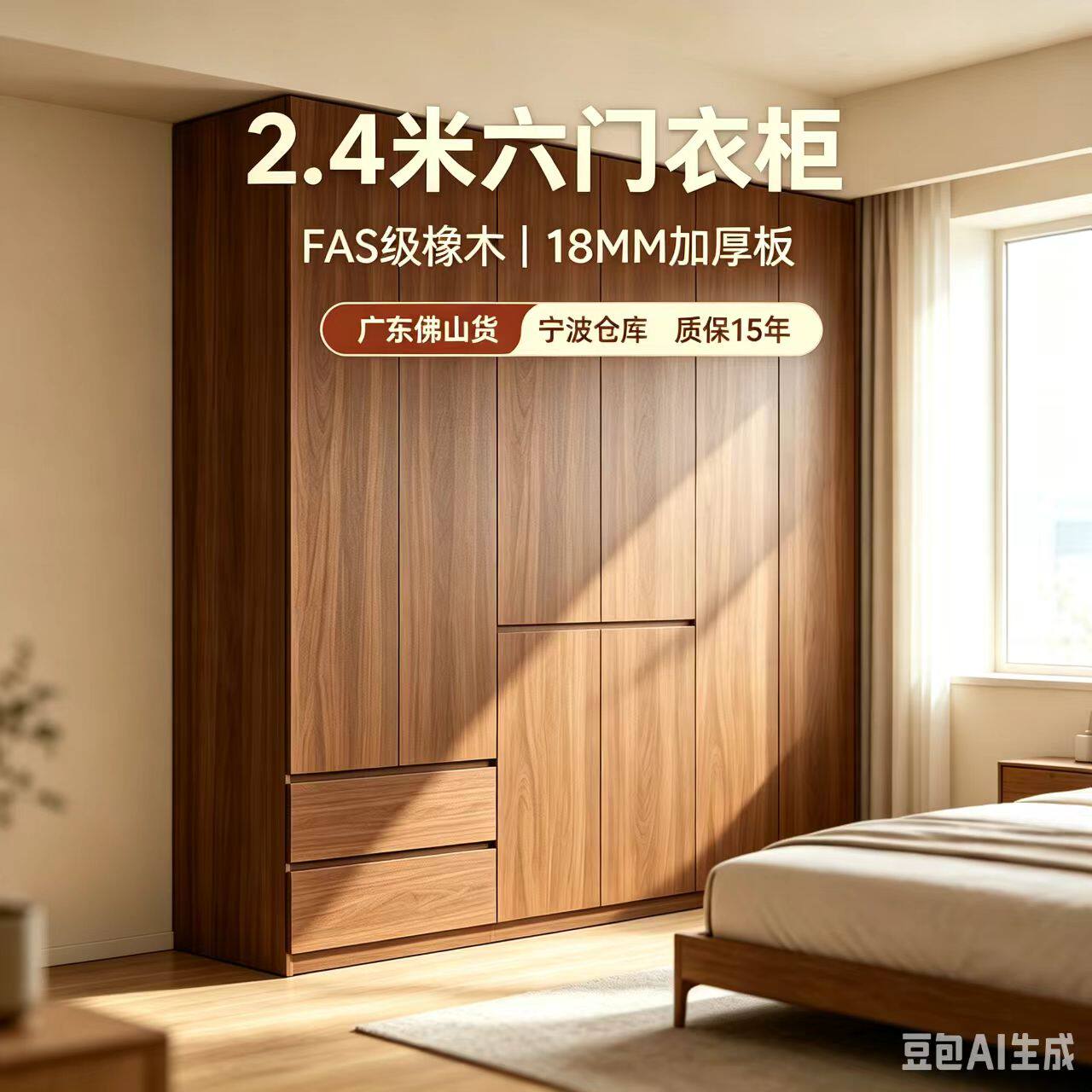 定制ENF级实木衣柜家用卧室分段式一门到顶免拉手包安装收纳衣橱