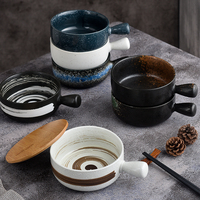 陶瓷带盖手把碗日式餐具耐高温商用焗饭泡面碗手柄沙拉碗家用烤碗
