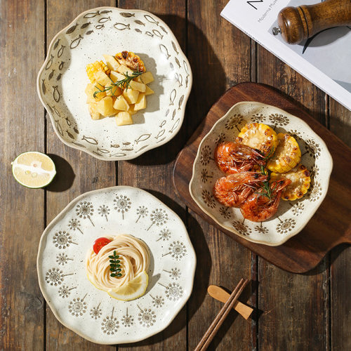 日式粗陶餐具西餐牛排盘家用盘子高级意面盘早餐盘汤盘创意沙拉盘