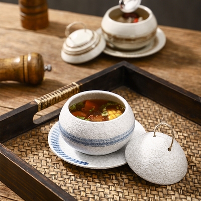 日式陶瓷蛋盅一人食汤盅甜品盅盖碗套装餐厅酒店餐具商用燕窝炖盅