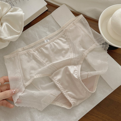 轻奢高定！法式性感蕾丝裸感内裤女透气薄款网纱舒适加长裆中高腰