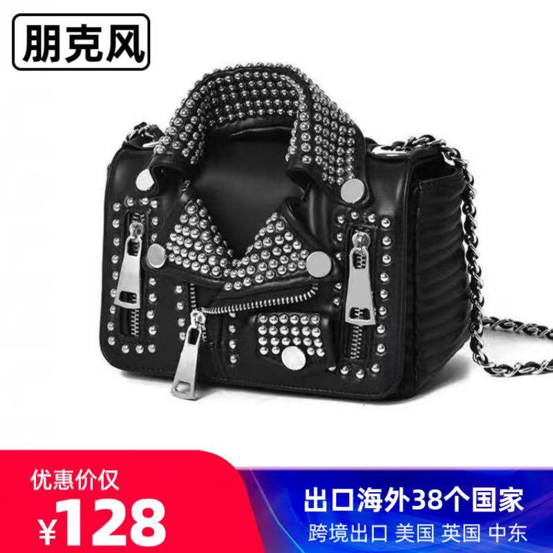 个性手抓包铆钉链条小方包创意衣服女包手拿包小包包潮西服斜挎包