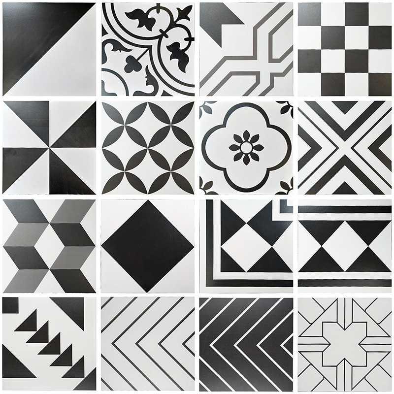 300黑白花砖餐厅酒吧厨房卫生间防滑地砖阳台背景墙瓷砖花片花砖