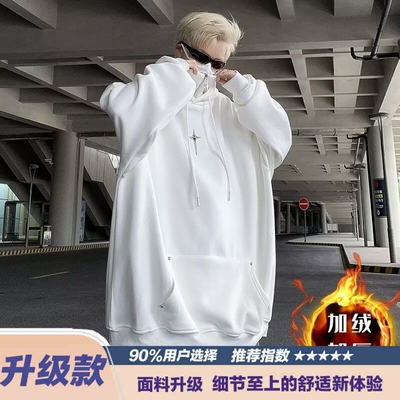 美式复古oversize连帽卫衣男女款潮牌高街小众设计感情侣高领卫衣