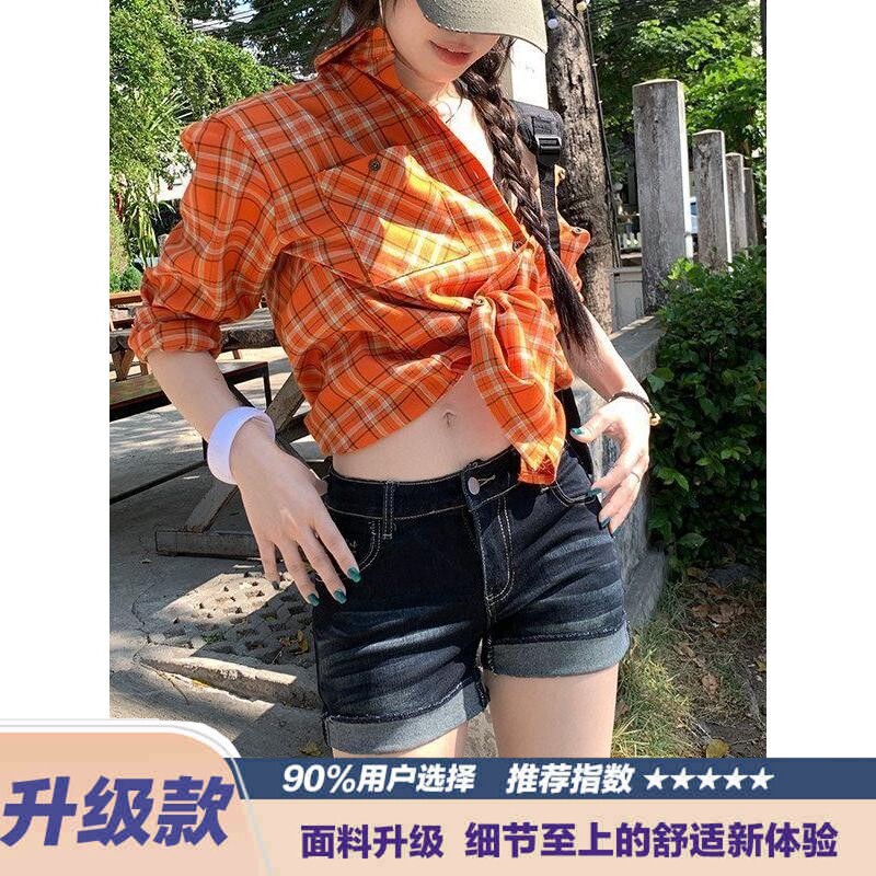 美式辣妹中低腰性感超短裤热裤牛仔裤女深蓝色设计感卷边舞蹈短裤