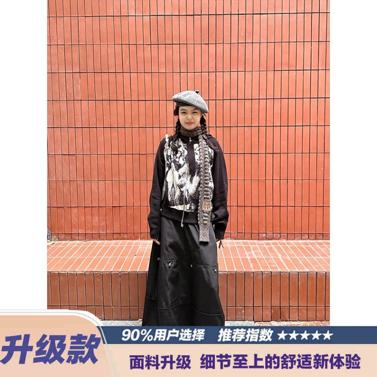 美式辣妹黑色高腰阔腿皮裤2025秋季新款设计感小众休闲拖地裤子女