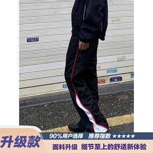 撞色秋季潮常规款休闲裤宽松裤子高街微喇运动情侣长裤百搭潮流男