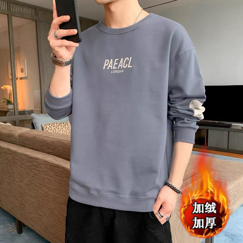 美式潮牌宽松卫衣男320G重磅春秋新款无帽套头印花圆领长袖男上衣