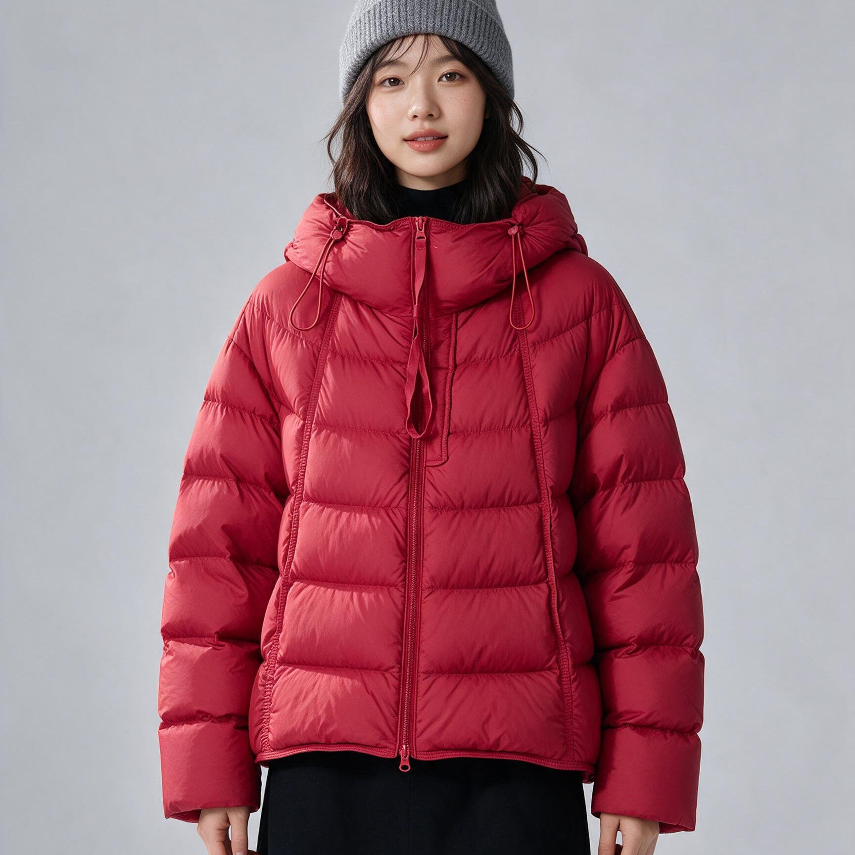 秋冬短款连帽加厚女羽绒服小个子