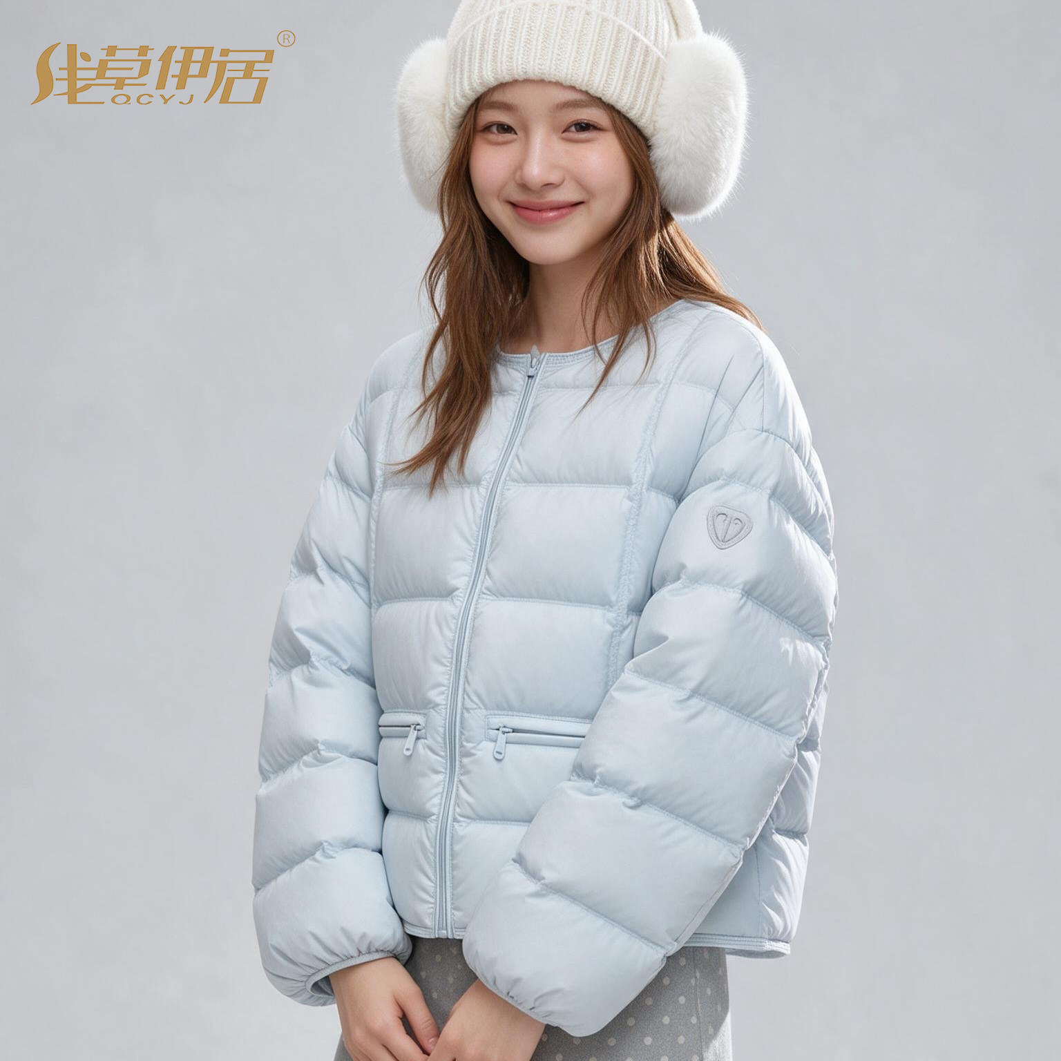 秋冬圆领羽绒服女短款加厚保暖