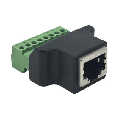 RJ45转8Pin绿色端子免焊屏蔽8P8C