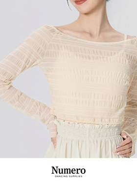 Numero纽漫芭蕾舞蹈服女长袖一字肩显瘦练功服堆堆袖上衣罩衫