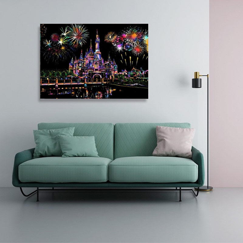烟花城堡唯美大号炫彩夜景刮刮画成人减压手工刮画纸 大学生高中生