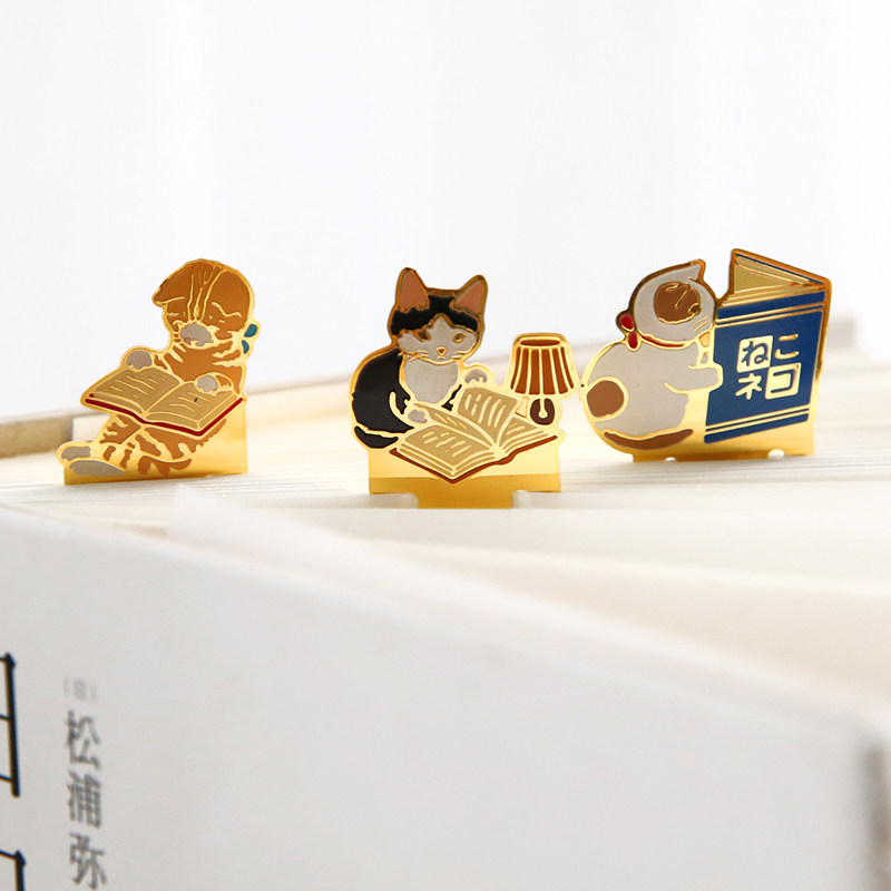 礼盒包装日式猫家族可爱书签 猫咪书签 圣诞节新年礼物金属书签 儿童读书书签 书页夹黄铜书签 学生开学奖品