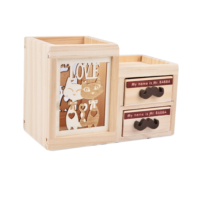 双抽屉木质笔筒创意可爱笔筒