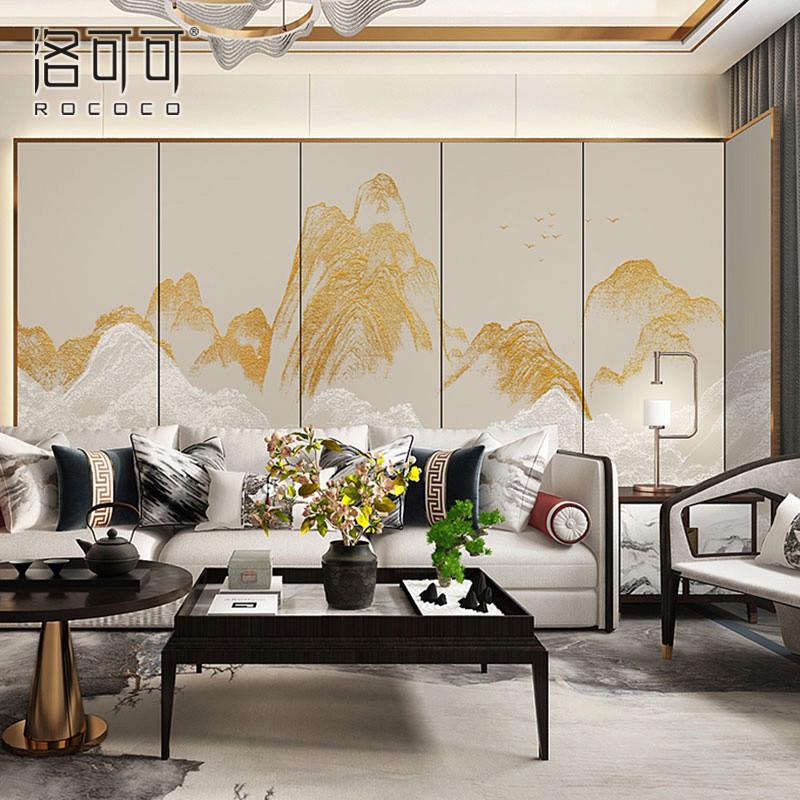 新中式抽象山水壁纸壁画客厅沙发背景墙壁布现代轻奢鎏金墙纸新款