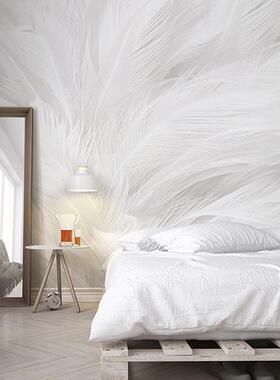 18d北欧电视背景墙壁纸简约客厅白色羽毛壁画3D立体卧室装饰墙布