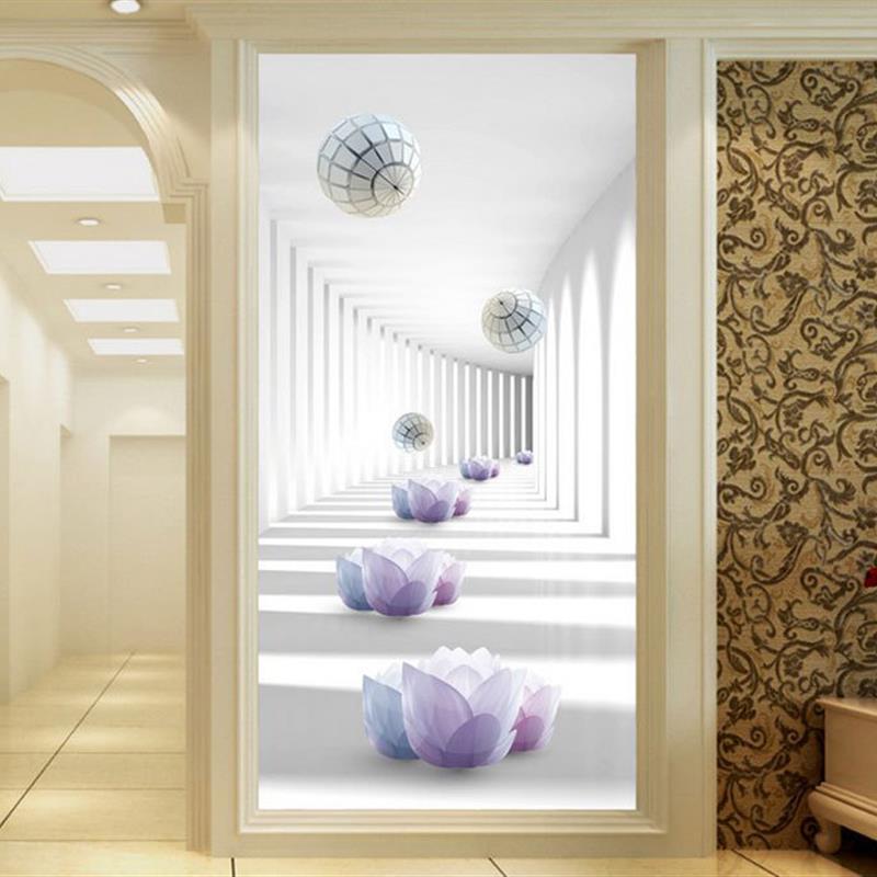 3d立体现代玄关背景墙壁纸走廊过道竖版墙布延伸空间5d墙纸壁画